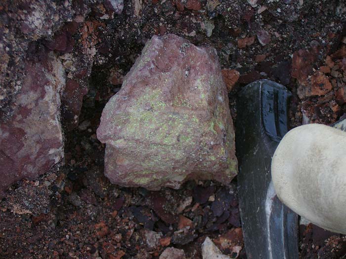 Autunite in silty sandstone in Argentina