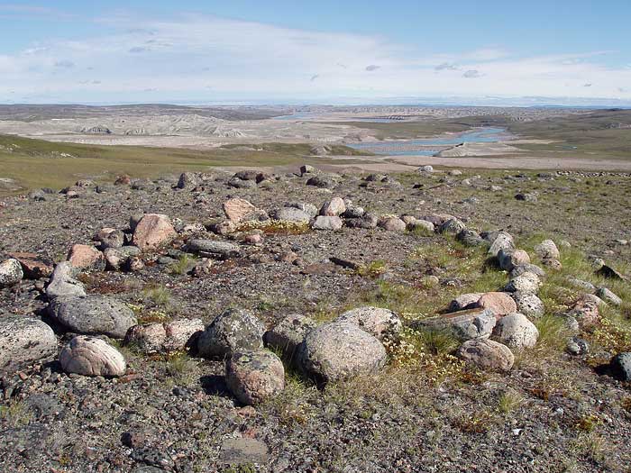 Tent ring and Arctic Ocean in Nunavut