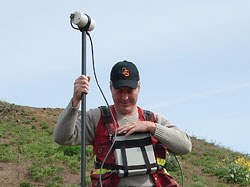 Rick Mitchell carrying out a combined Magnetometer/VLF survey using a GEM Systems GSM-19 unit